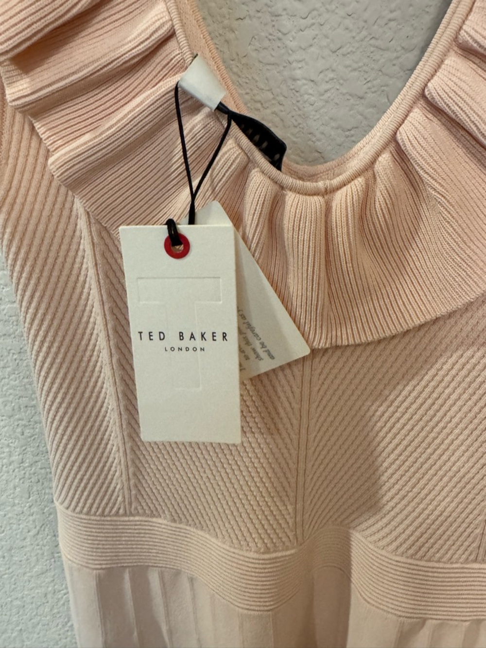 Ted Baker Blush Pink Ruffle Scoop Neck Skater Dress - Picture 3 of 5